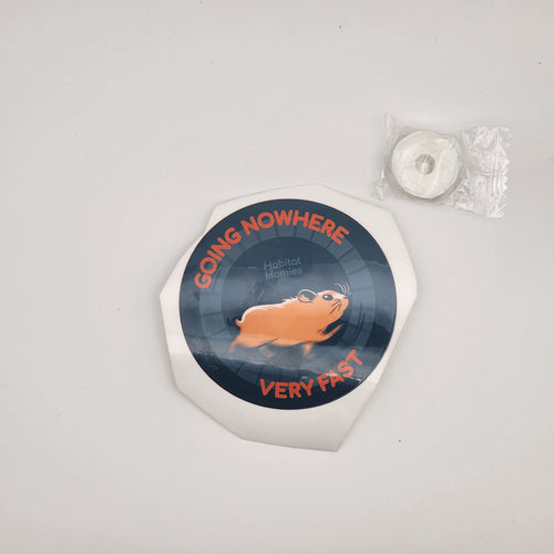 Hamster Joke Sticker- "going nowhere, very fast" - Drawn by Laura - Artist Series