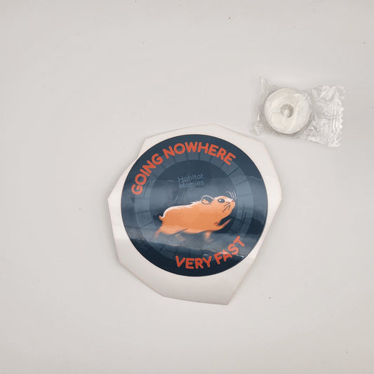 Hamster Joke Sticker- "going nowhere, very fast" - Drawn by Laura - Artist Series