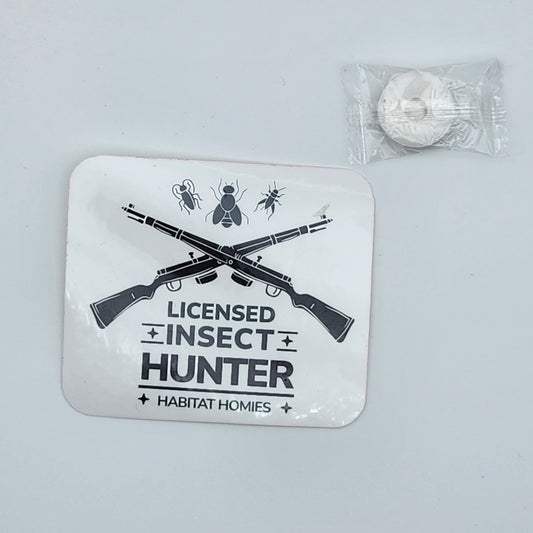 Crested Gecko Joke Sticker- "Licensed Insect Hunter" - reptile outside vivarium decor